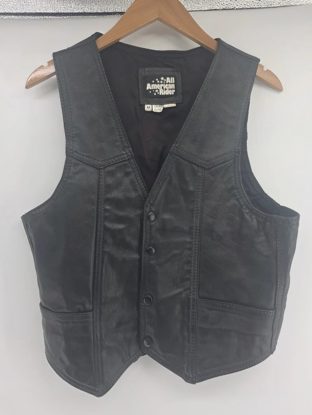 All American Rider Mens Black Leather Motorcycle Vest  Medium Harley Motorcycle